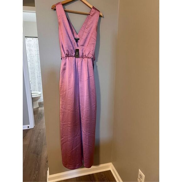 Express Size S Semi Formal Satin Jumpsuit Blush Pink Bow Tie Back Feminine New - Picture 7 of 15